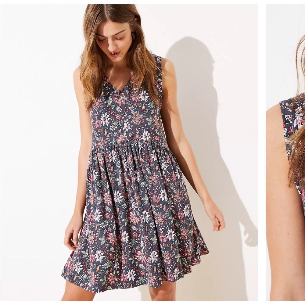 Ann Taylor Loft Sleeveless Floral V-Neck Dress Large